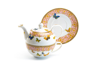 Butterflies with Pink Ornament Fine Porcelain Tea For One Set