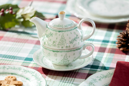 Festive Pup and Tree Fine Porcelain Tea For One Set