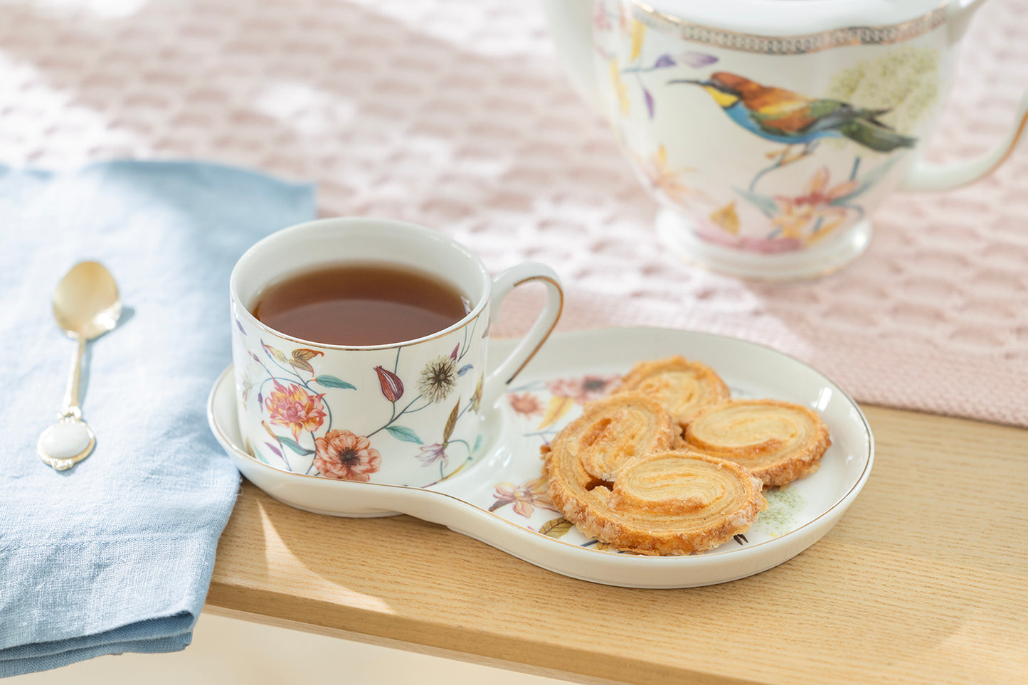 Spring Flowers with Hummingbird Fine Porcelain Tea Snack Set