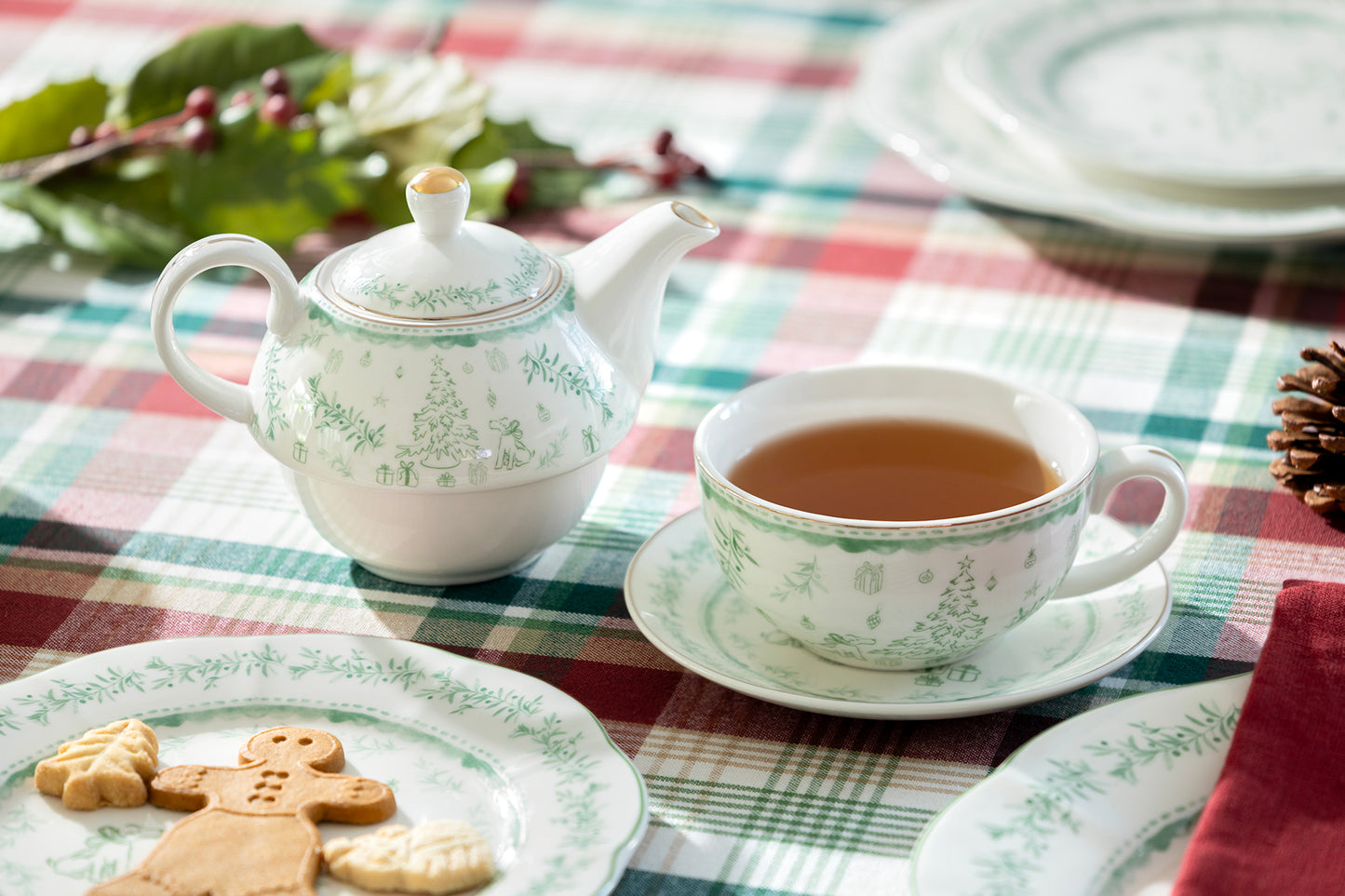 Festive Pup and Tree Fine Porcelain Tea For One Set