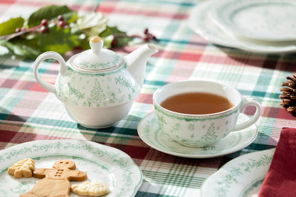 Festive Pup and Tree Fine Porcelain Tea For One Set