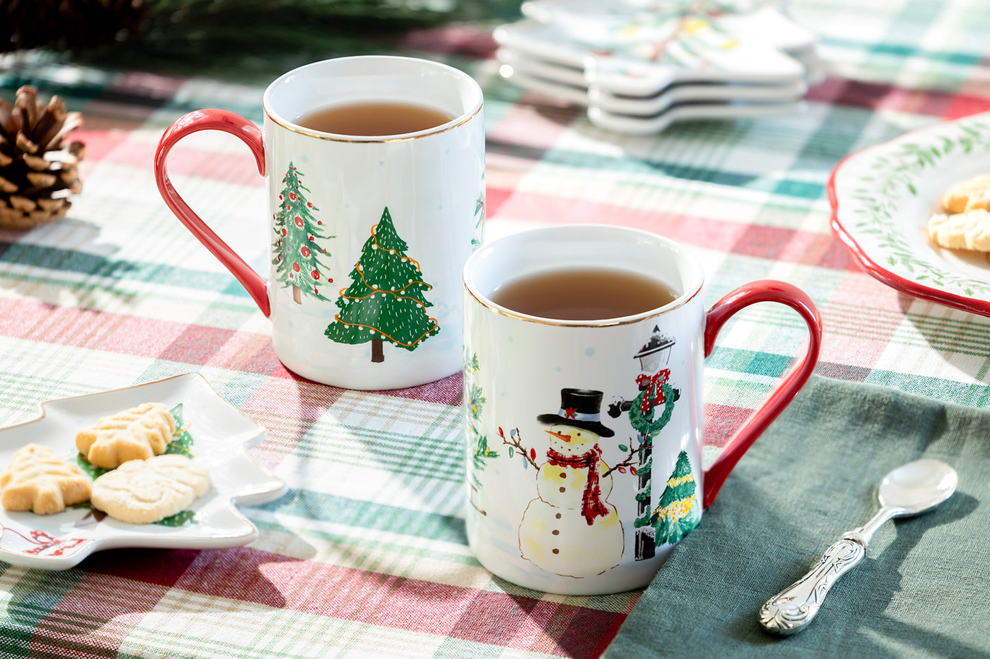Jolly Snowman Fine Porcelain Mug with Red Handle