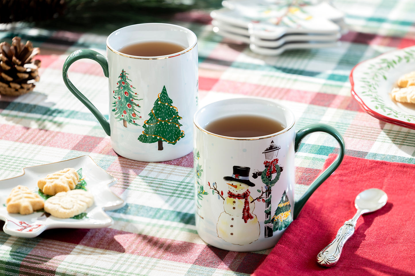 Jolly Snowman Fine Porcelain Mug with Green Handle