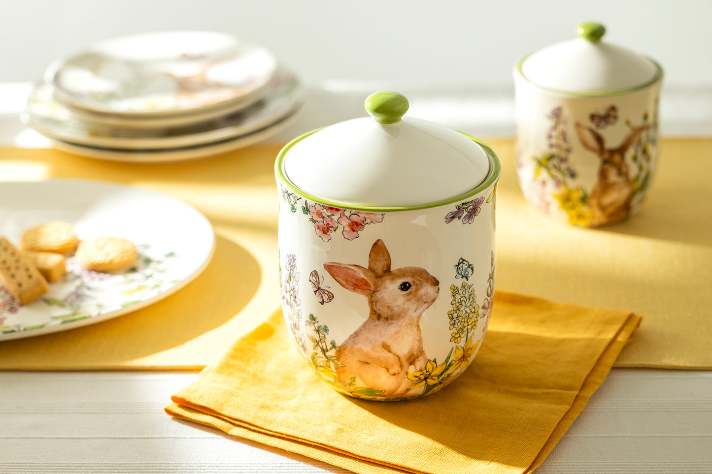 Spring Garden Bunny 8" Tall Large Size Canister