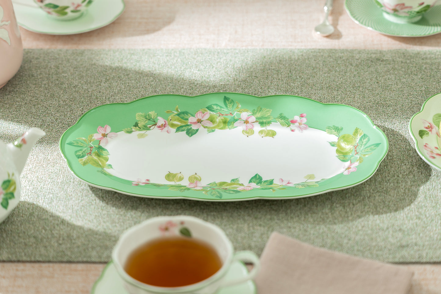 Apple Blossom Orchard Bone China Oval Serving Platter with Gift Box