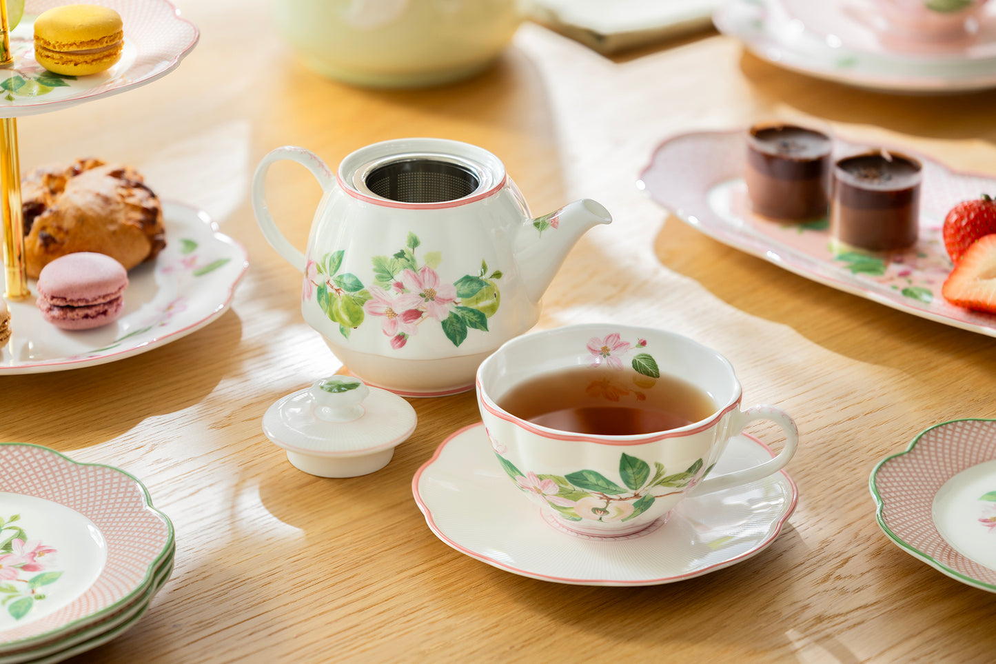 Apple Blossom Pink Bone China Tea For One Set with Gift Box