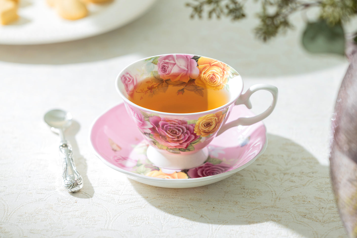 Rose Bouquet Pink Bone China Tea Cup and Saucer