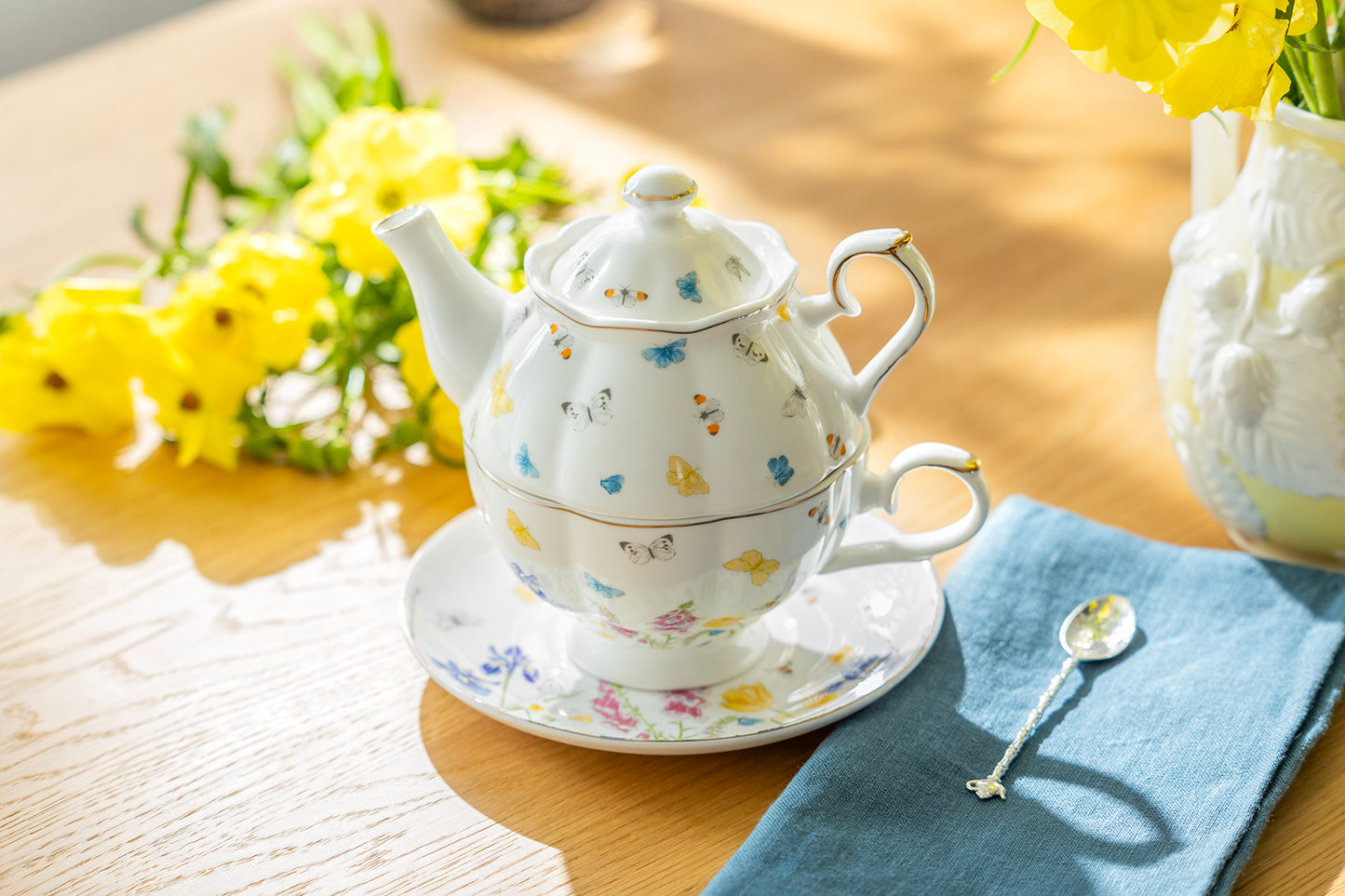 Butterfly Garden Fine Porcelain Tea For One Set