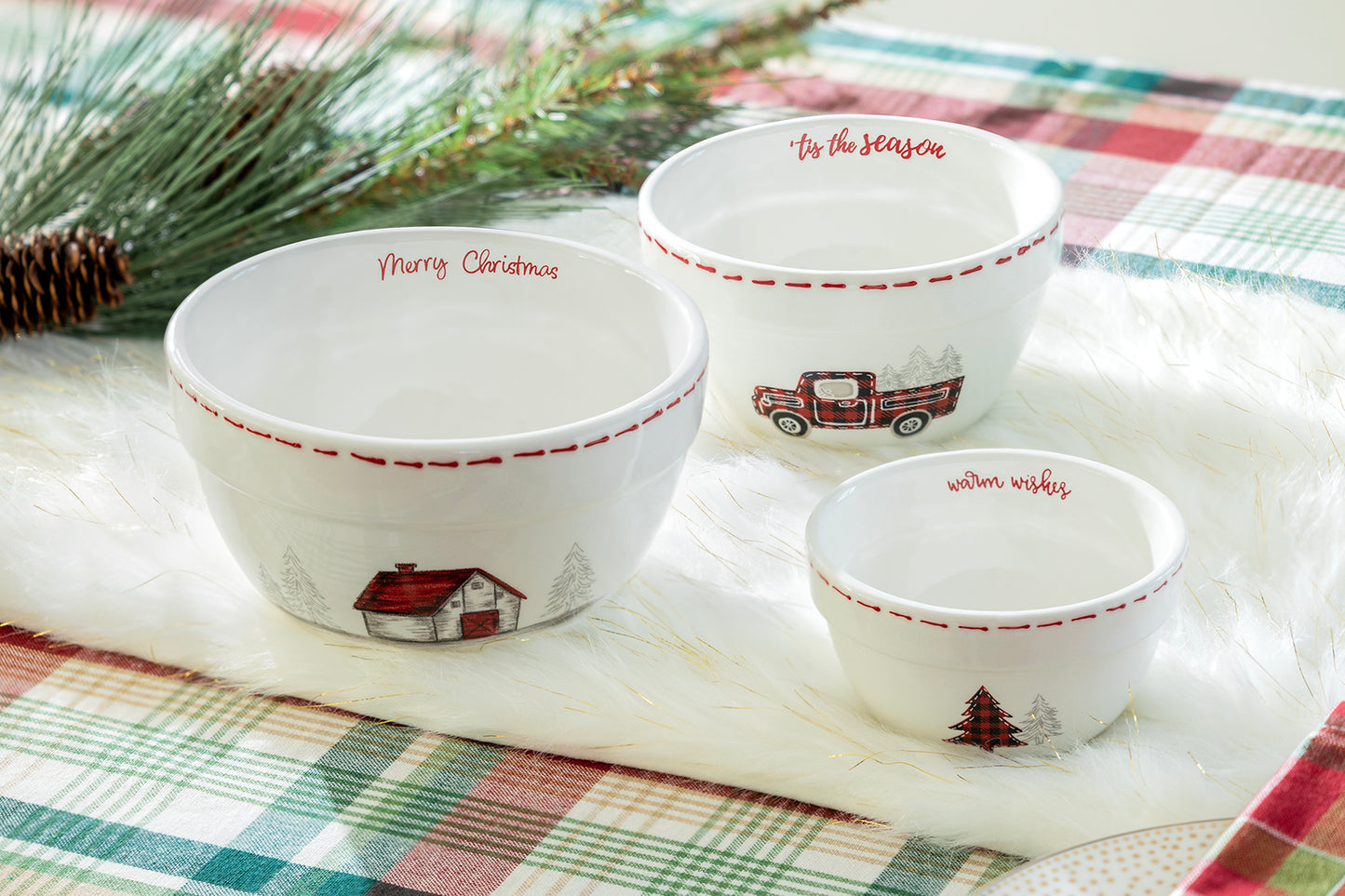 Christmas Farm House 3-Piece Bowl Set
