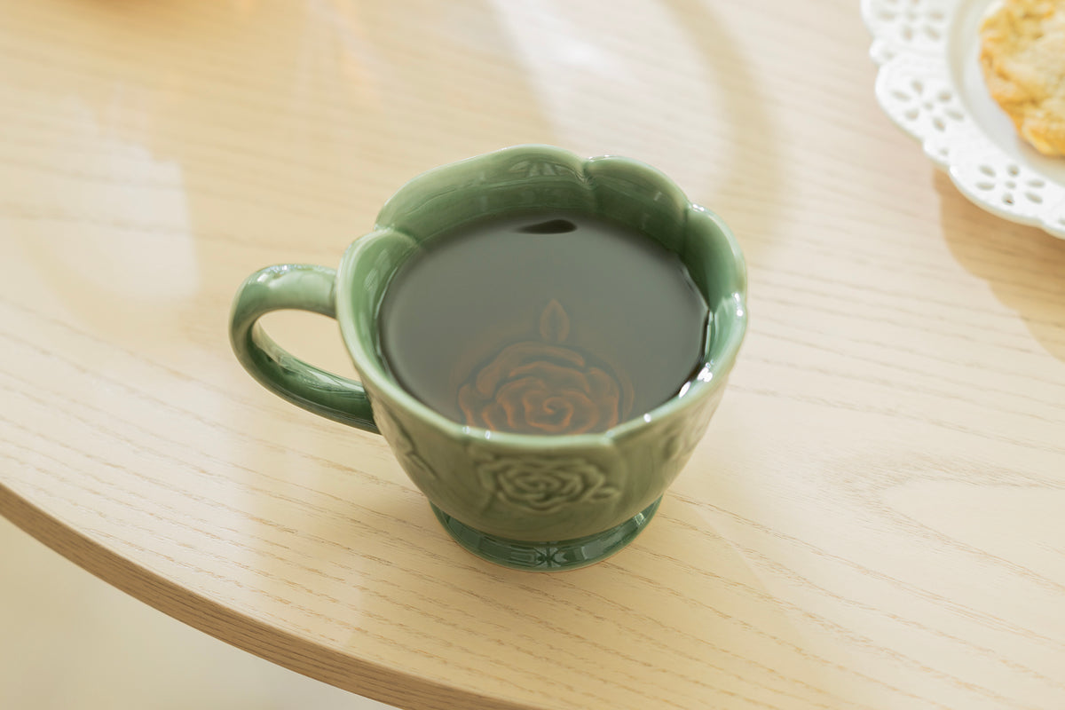 Green Embossed Rose Latte Mug
