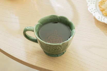 Green Embossed Rose Latte Mug