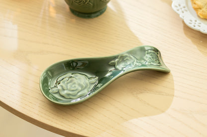Green Embossed Rose Spoon Rest