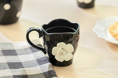 Black & White Sculpted Rose Textured Mug Set of 2
