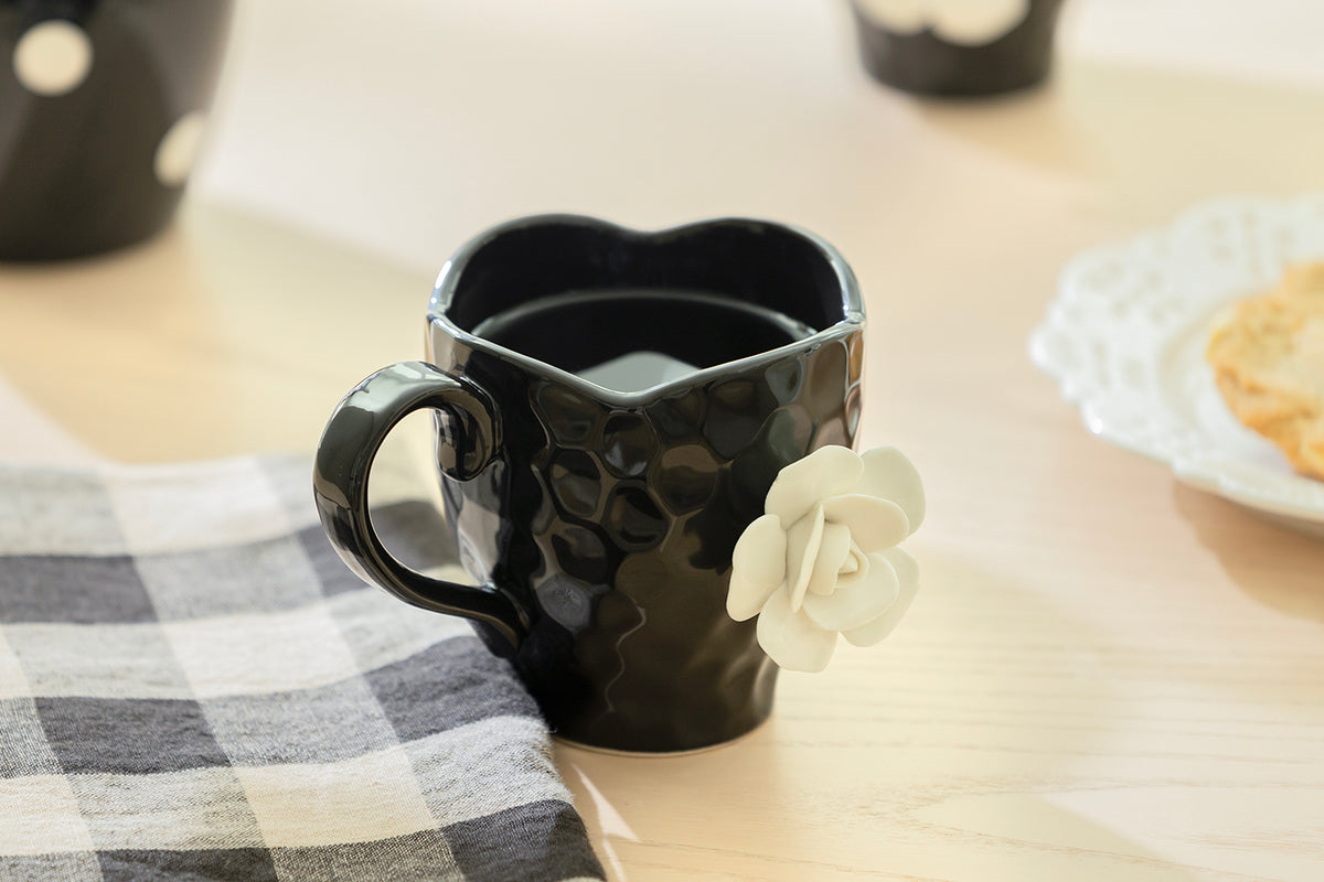 Black & White Sculpted Rose Textured Mug Set of 2