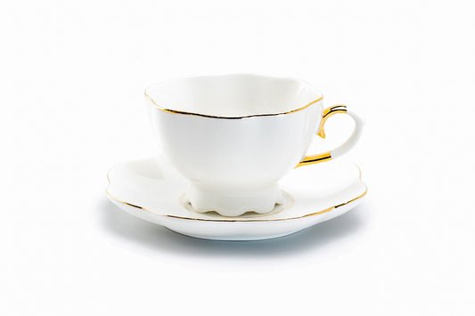 White Gold Scallop Fine Porcelain Tea Cup and Saucer