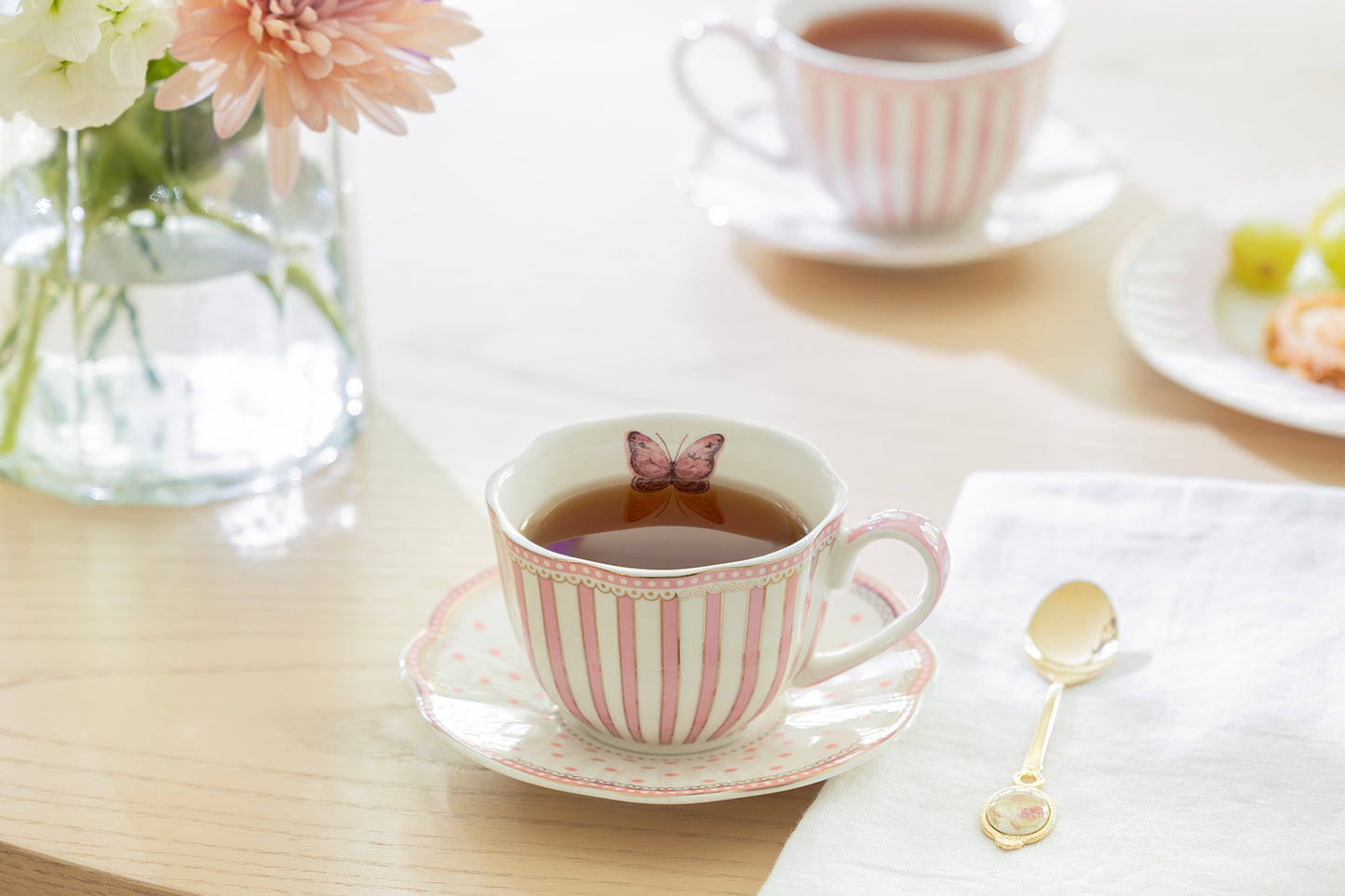 Josephine Pink Butterfly Fine Porcelain Cup and Saucer