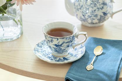 Blue Bird Toile Fine Porcelain Tea Cup and Saucer