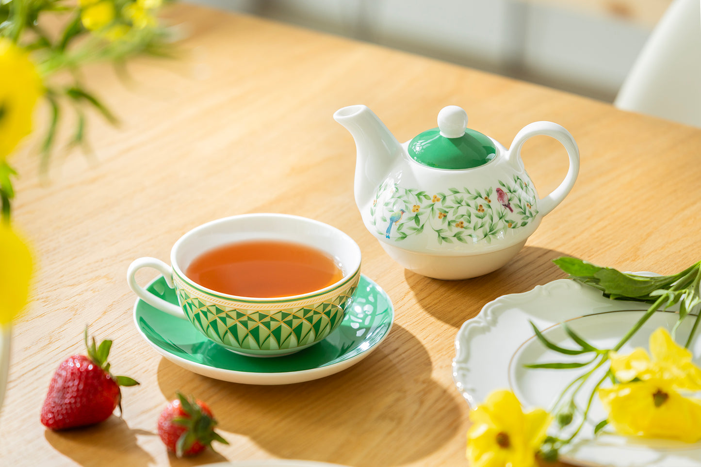 Emerald Geo Bloom Fine Porcelain Tea For One Set