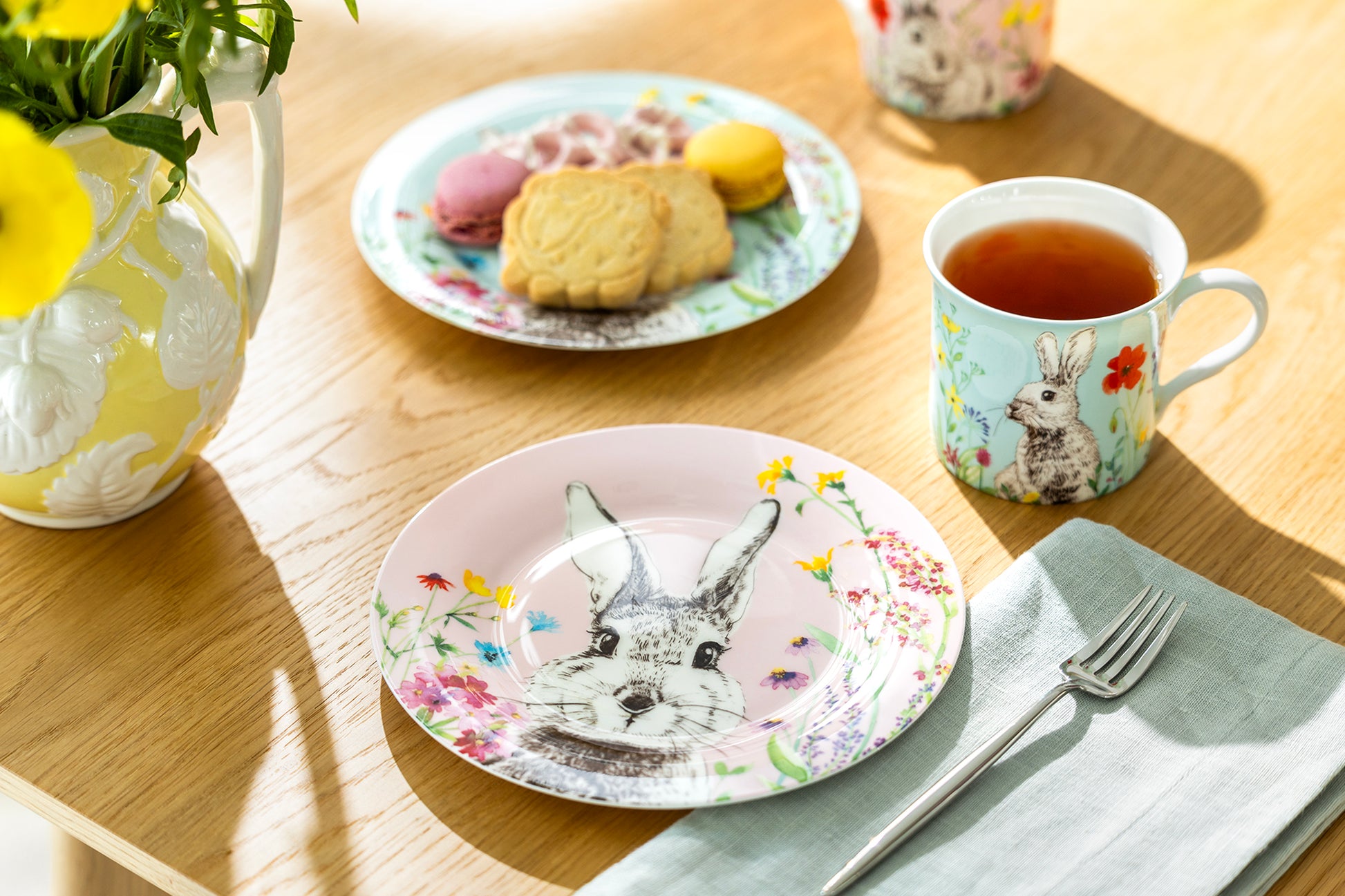 Flower Bunny Pink Bone China Dessert Plate – Grace Teaware