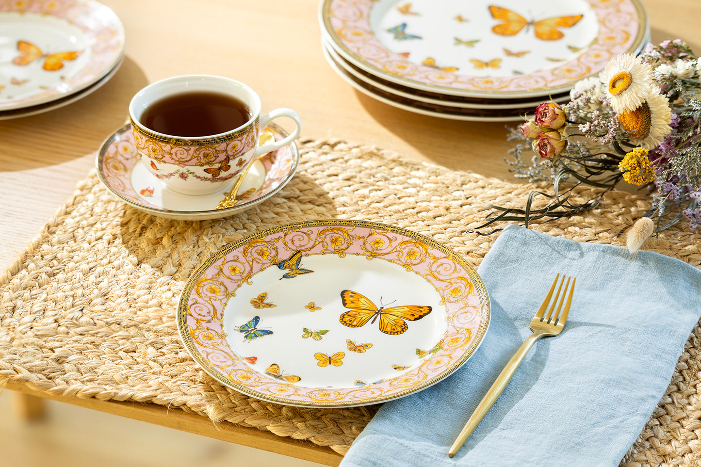 Butterflies with Pink Ornament Fine Porcelain Dessert Plate