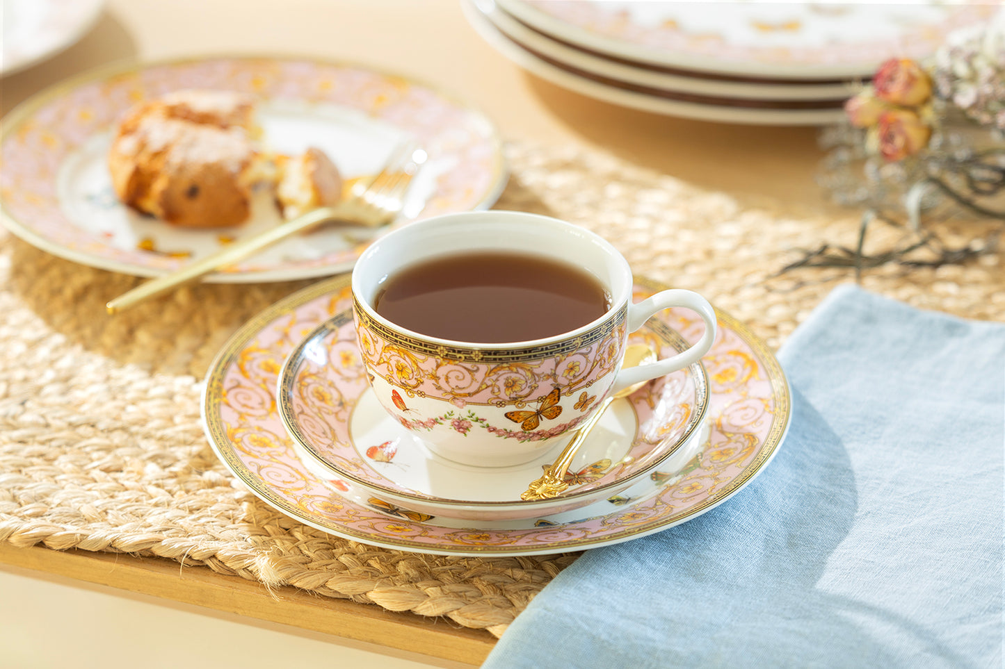 Butterflies with Pink Ornament Fine Porcelain Cup and Saucer