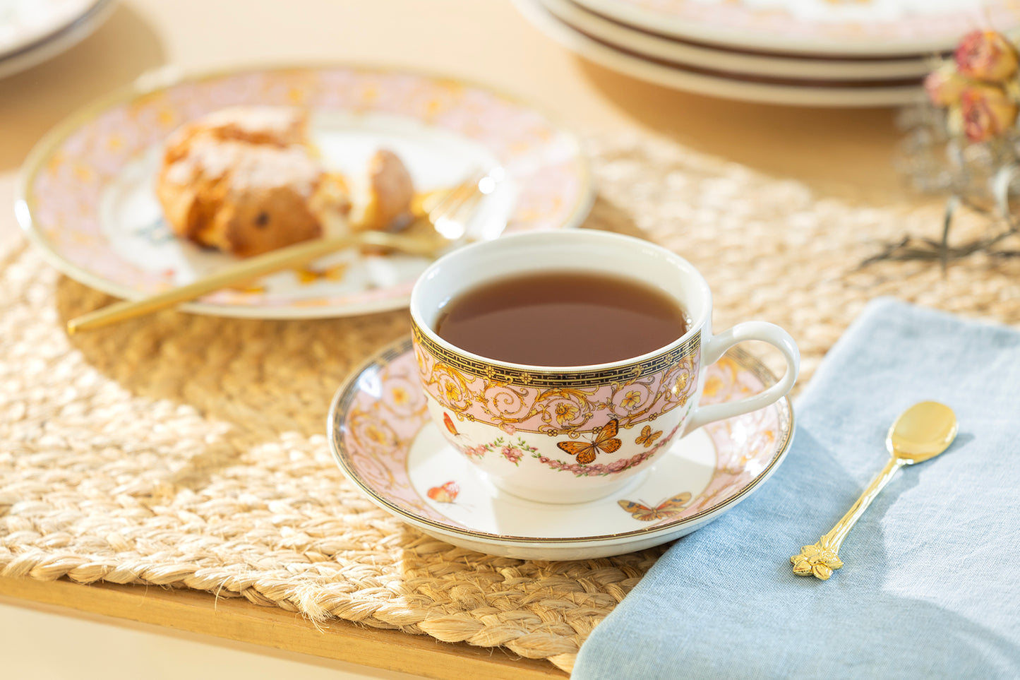Butterflies with Pink Ornament Fine Porcelain Cup and Saucer