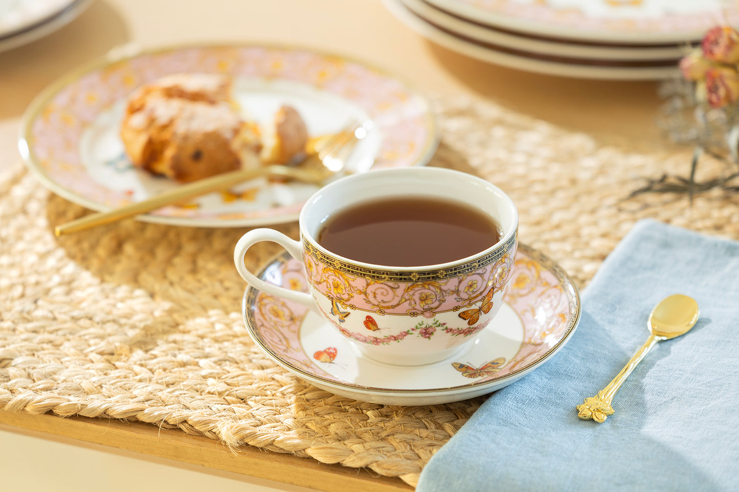 Butterflies with Pink Ornament Fine Porcelain Cup and Saucer