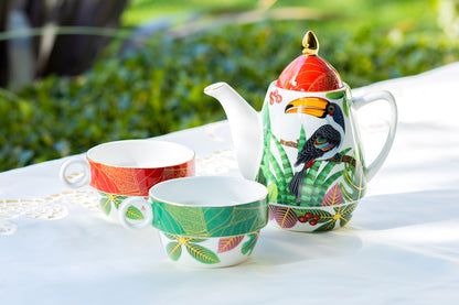 Toucan Botanical Fine Porcelain Tea For Two Set