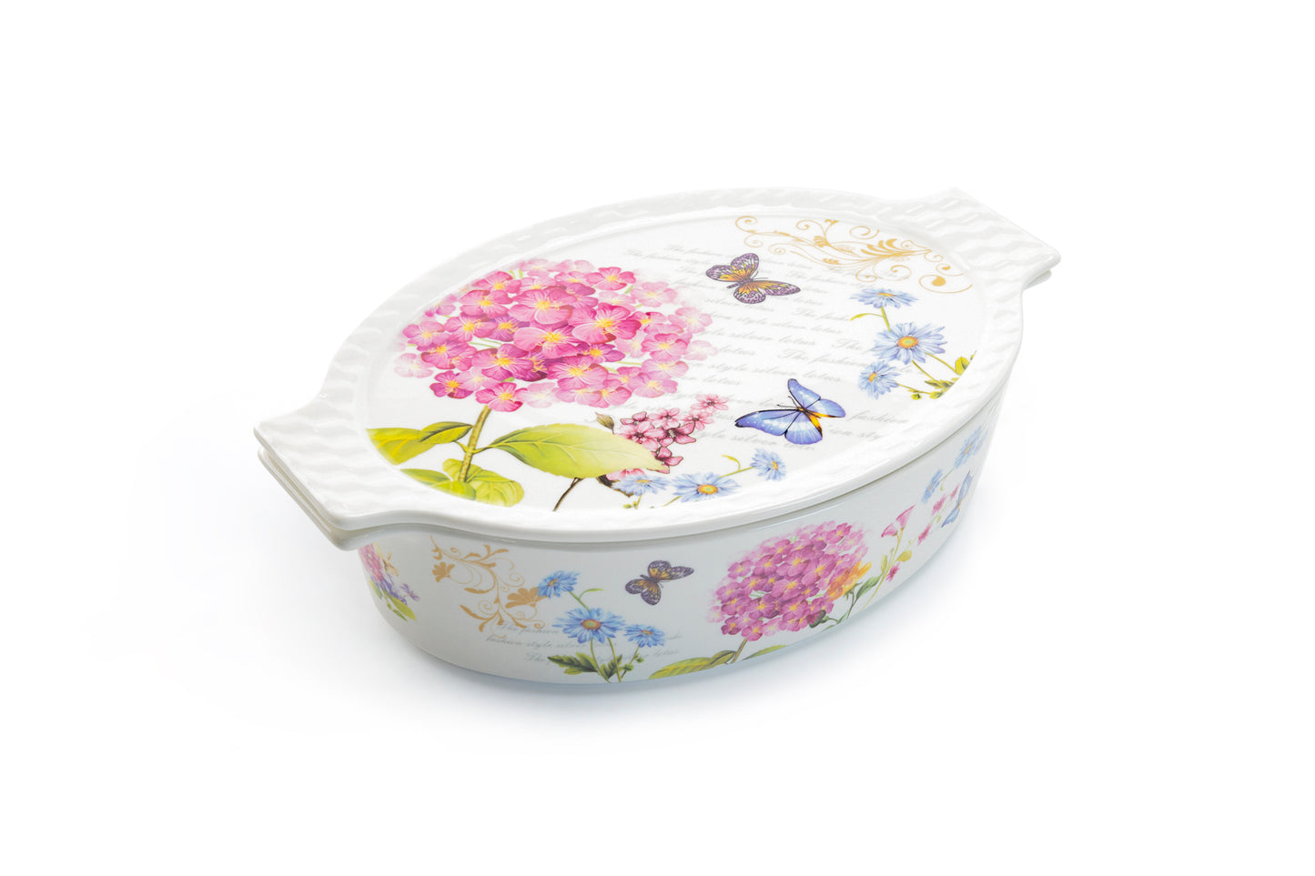 Hydrangea with Butterflies 1.4 qt. Oval Casserole