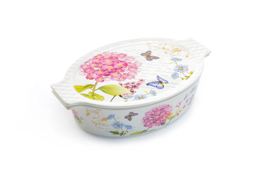 Hydrangea with Butterflies 1.4 qt. Oval Casserole