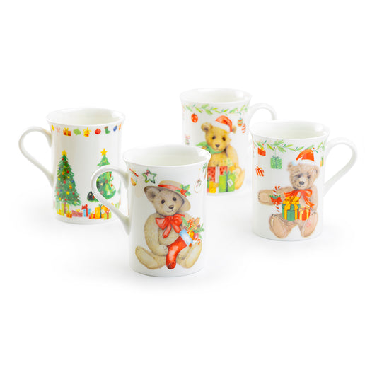 Christmas Tree and Bears Bone China Mug Set of 4