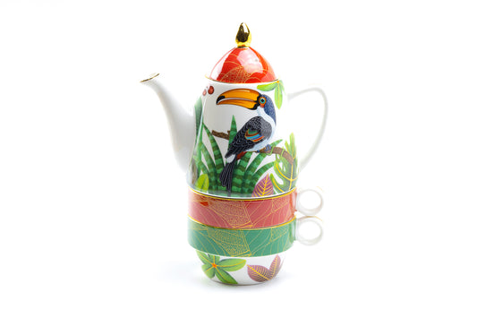 Toucan Botanical Fine Porcelain Tea For Two Set