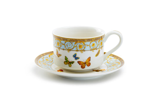 Butterflies with Blue Ornament Fine Porcelain Cup and Saucer