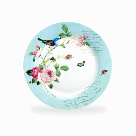 Blue Jay Pink Rose Garden Bone China Dessert Plate