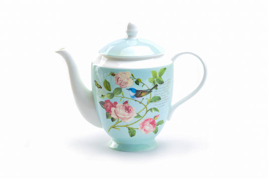 Blue Jay Pink Rose Garden Bone China Teapot