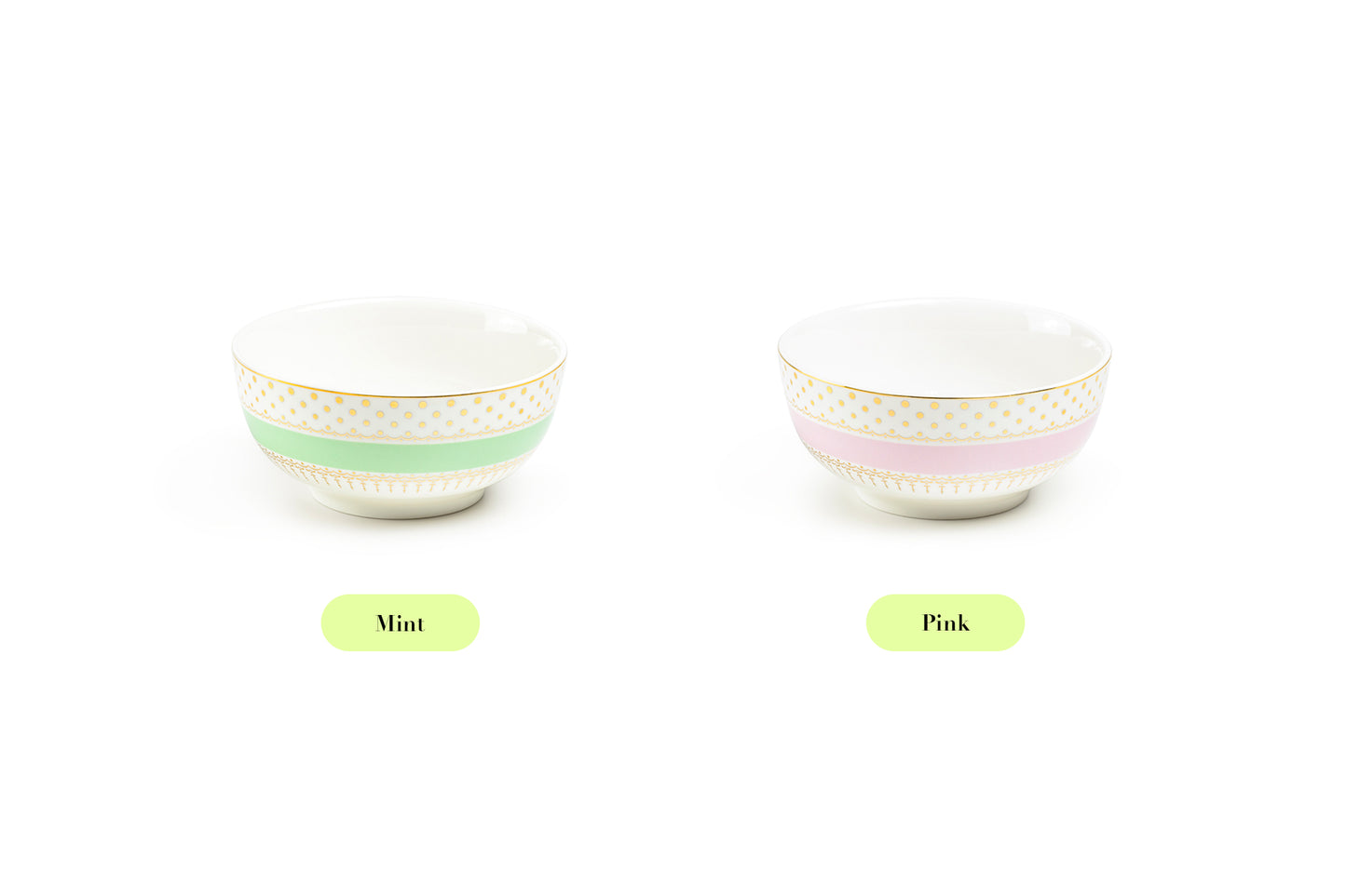 Mint Green Stripe with Gold Dots Fine Porcelain Bowl