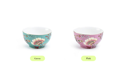 Peacock Lotus Garden Green Fine Porcelain Bowl