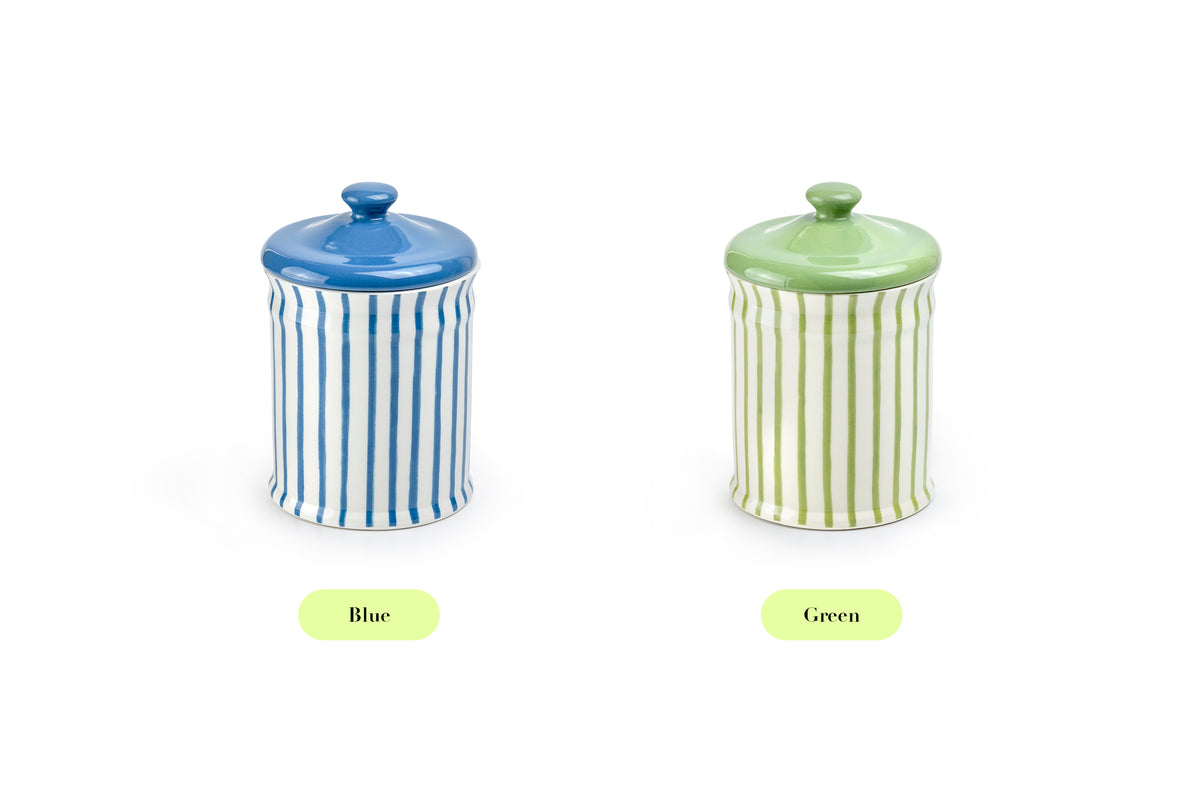 Green & White Stripes Canister with Lid – 2.5qt