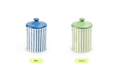 Green & White Stripes Canister with Lid – 2.5qt