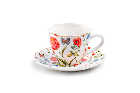 Butterfly Poppy Fine Porcelain Tea Cup and Saucer