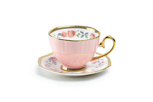 Blush Rose with Gold Fine Porcelain Tea Cup and Saucer