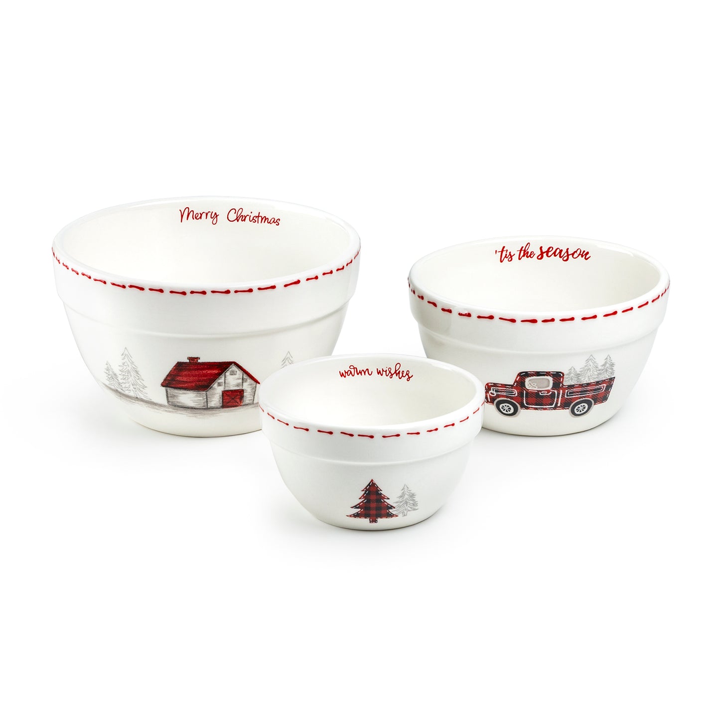 Christmas Farm House 3-Piece Bowl Set