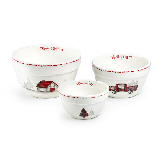 Christmas Farm House 3-Piece Bowl Set