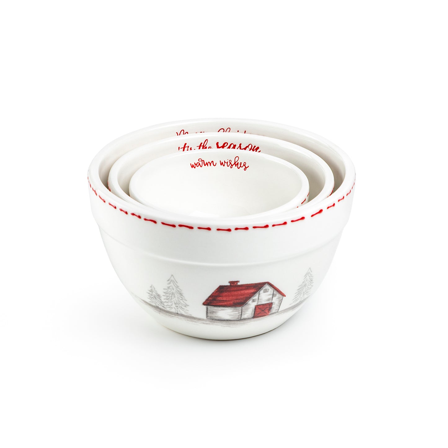 Christmas Farm House 3-Piece Bowl Set