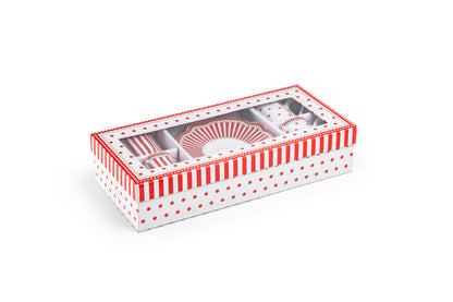 Gift Boxed Red Josephine Stripes and Dots 2oz Demitasse Cups and Saucers