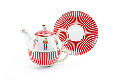 Nutcracker Wonderland Red Stripes Fine Porcelain Tea For One Set