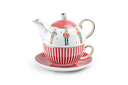 Nutcracker Wonderland Red Stripes Fine Porcelain Tea For One Set
