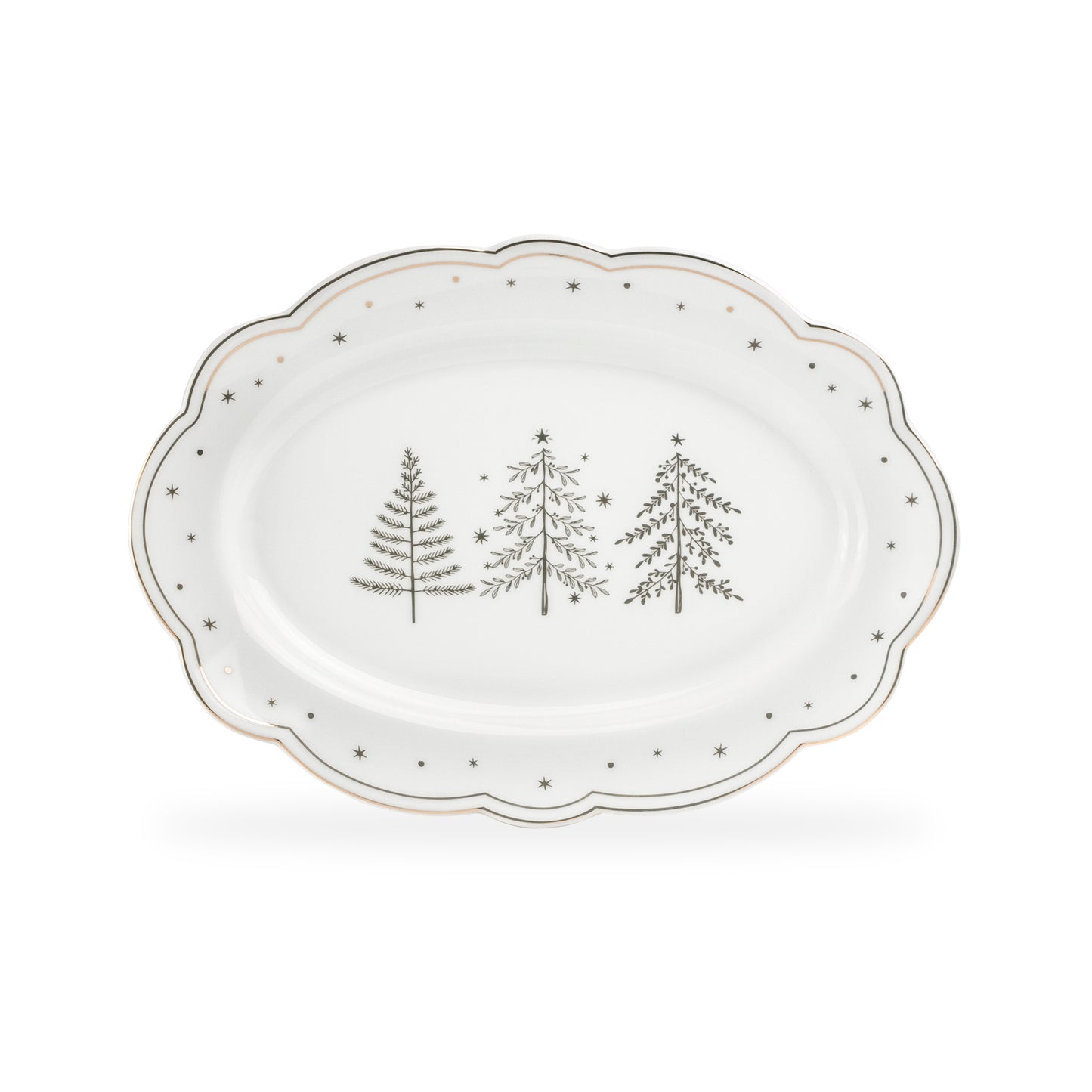 Holiday Gold Pine Fine Porcelain Oval Serving Platter