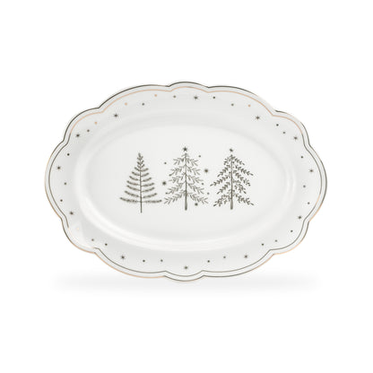 Holiday Gold Pine Fine Porcelain Oval Serving Platter