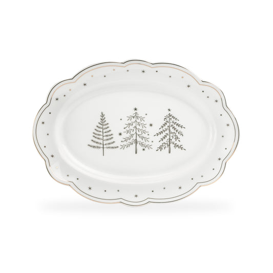 Holiday Gold Pine Fine Porcelain Oval Serving Platter